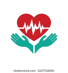 Heart Pulse Surrounded by Caring Hands Logo