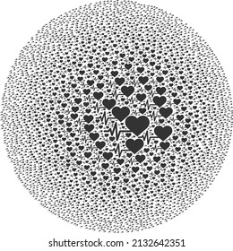 Heart pulse symbols are scattered into ball group. Heart pulse icon bubble mosaic. Abstraction round bubble mosaic created with heart pulse symbols.
