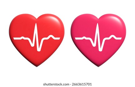 Herz und Puls. Vektor 3D-Clipart einzeln auf weißem Hintergrund.