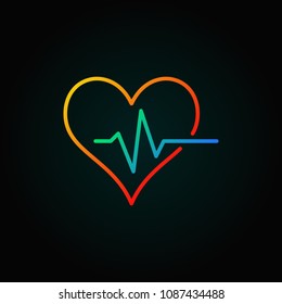 Heart pulse vector colored icon or logo element in outline style on dark background