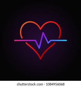 Heart pulse vector colored modern icon or design element in thin line style on dark background