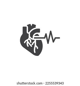 Heart with pulse vector icon. filled flat sign for mobile concept and web design. Heart cardiogram glyph icon. Symbol, logo illustration. Vector graphics