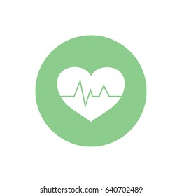 Heart pulse vector icon. Green circle. Green button