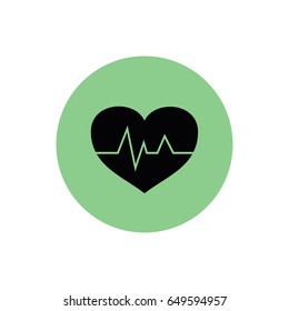 Heart pulse vector icon. Green button. Green circle