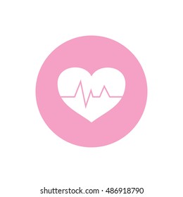 Heart pulse vector icon. Pink button. Pink circle