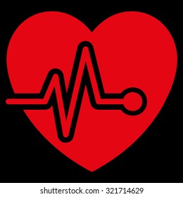 Heart Pulse vector icon. Style is flat symbol, red color, rounded angles, black background.