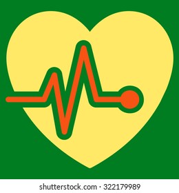 Heart Pulse vector icon. Style is bicolor flat symbol, orange and yellow colors, rounded angles, green background.