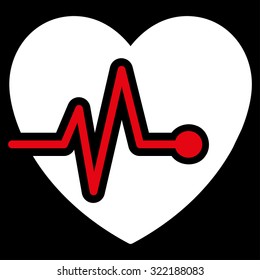 Heart Pulse vector icon. Style is bicolor flat symbol, red and white colors, rounded angles, black background.