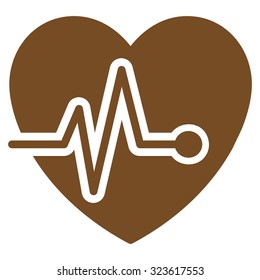 Heart Pulse vector icon. Style is flat symbol, brown color, rounded angles, white background.
