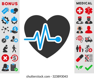 Heart Pulse vector icon. Style is bicolor flat symbol, blue and gray colors, rounded angles, white background.