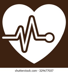 Heart Pulse vector icon. Style is flat symbol, white color, rounded angles, brown background.