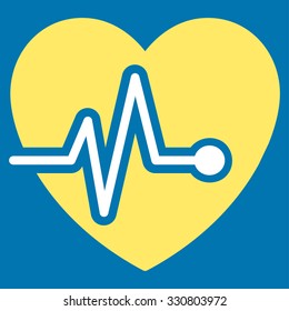 Heart Pulse vector icon. Style is bicolor flat symbol, yellow and white colors, rounded angles, blue background.