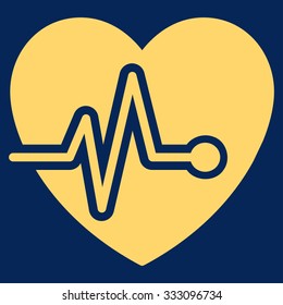 Heart Pulse vector icon. Style is flat symbol, yellow color, rounded angles, blue background.