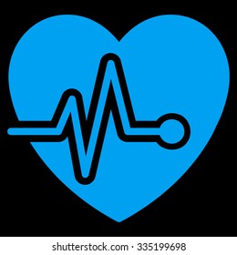 Heart Pulse vector icon. Style is flat symbol, blue color, rounded angles, black background.