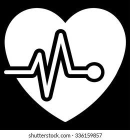 Heart Pulse vector icon. Style is flat symbol, white color, rounded angles, black background.