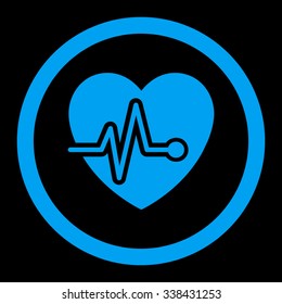 Heart Pulse vector icon. Style is flat rounded symbol, blue color, rounded angles, black background.