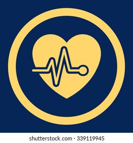 Heart Pulse vector icon. Style is flat rounded symbol, yellow color, rounded angles, blue background.
