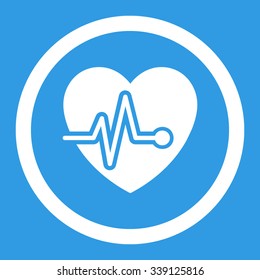 Heart Pulse vector icon. Style is flat rounded symbol, white color, rounded angles, blue background.