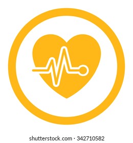 Heart Pulse vector icon. Style is flat rounded symbol, yellow color, rounded angles, white background.