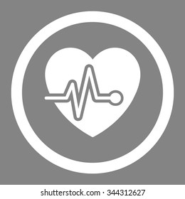 Heart Pulse vector icon. Style is flat rounded symbol, white color, rounded angles, gray background.