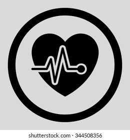 Heart Pulse vector icon. Style is flat rounded symbol, black color, rounded angles, light gray background.