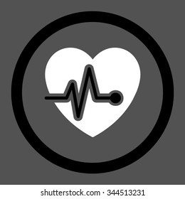 Heart Pulse vector icon. Style is bicolor flat rounded symbol, black and white colors, rounded angles, gray background.
