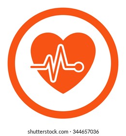 Heart Pulse vector icon. Style is flat rounded symbol, orange color, rounded angles, white background.