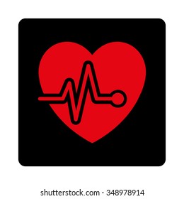 Heart Pulse vector icon. Style is flat rounded square button, intensive red and black colors, white background.