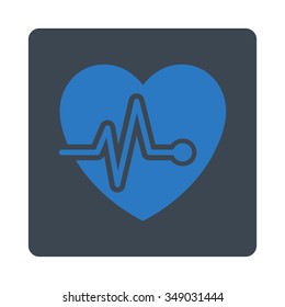 Heart Pulse vector icon. Style is flat rounded square button, smooth blue colors, white background.
