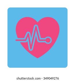 Heart Pulse vector icon. Style is flat rounded square button, pink and blue colors, white background.