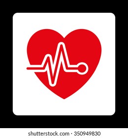 Heart Pulse vector icon. Style is flat rounded square button, red and white colors, black background.