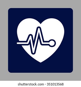 Heart Pulse vector icon. Style is flat rounded square button, white and dark blue colors, silver background.