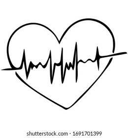 Herz mit Puls. Vektorillustration. Doodle-Stil. Skizze.