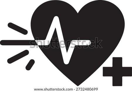 Heart Pulse,Heart with radiating lines plus. Vital signs, cardiac health, emergency. traced eps