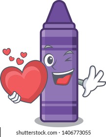 With heart purple crayon isolated with the character