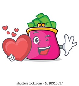 With heart purse character cartoon style