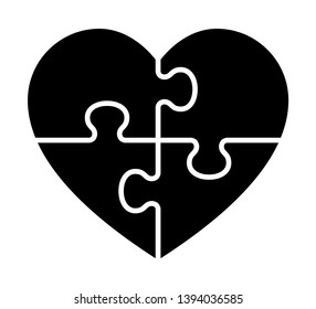 Heart puzzle with 4 pieces or autism awareness flat vector icon for apps and websites