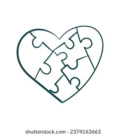 heart Puzzle concept vector sketch simple doodle hand drawn line illustration isolated abstract sign symbol clip art