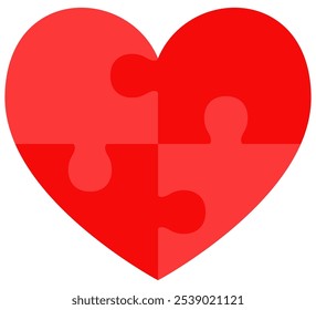 Heart puzzle flat icon isolated on white background.