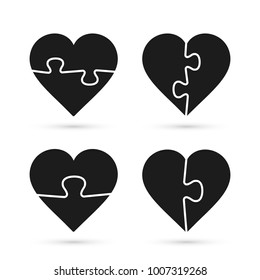 Heart Puzzle Icon Set. Vector isolated flat design illustration.