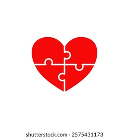 heart puzzle icon, simple flat style, pictogram logo sign symbol vector illustration, isolated on white for mobile app