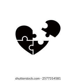 heart puzzle icon, simple flat style, pictogram logo sign symbol vector illustration, isolated on white for mobile app