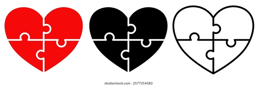 heart puzzle icon, simple flat style, pictogram logo sign symbol vector illustration, isolated on white for mobile app