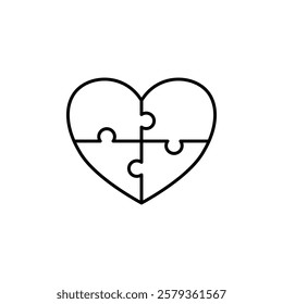 heart puzzle icon, simple flat style, pictogram logo sign symbol vector illustration, isolated on white for mobile app