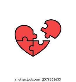 heart puzzle icon, simple flat style, pictogram logo sign symbol vector illustration, isolated on white for mobile app