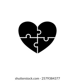 heart puzzle icon, simple flat style, pictogram logo sign symbol vector illustration, isolated on white for mobile app