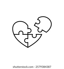 heart puzzle icon, simple flat style, pictogram logo sign symbol vector illustration, isolated on white for mobile app