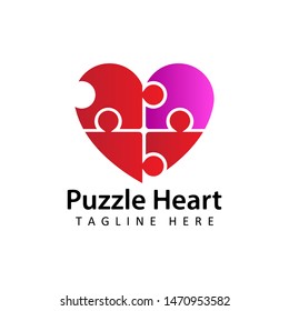 Heart puzzle logo template design vector in isolated background. Autism awareness concept logo for charitable organization, medical or wellness center.