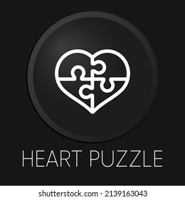 Heart puzzle minimal vector line icon on 3D button isolated on black background. Premium Vector.