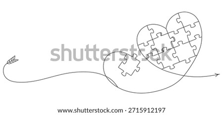 Heart Puzzle with Missing Piece Line Art Illustration